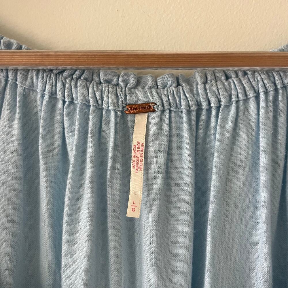 Free People Blue Perri Puff Sleeve Button Front Drop Waist Mini Dress Size Large - Picture 6 of 14